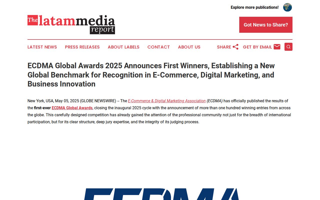 ECDMA Global Awards 2025 Announces First Winners, Establishing a New Global Benchmark for Recognition in E-Commerce, Digital Marketing, and Business Innovation | The LATAM Media Report