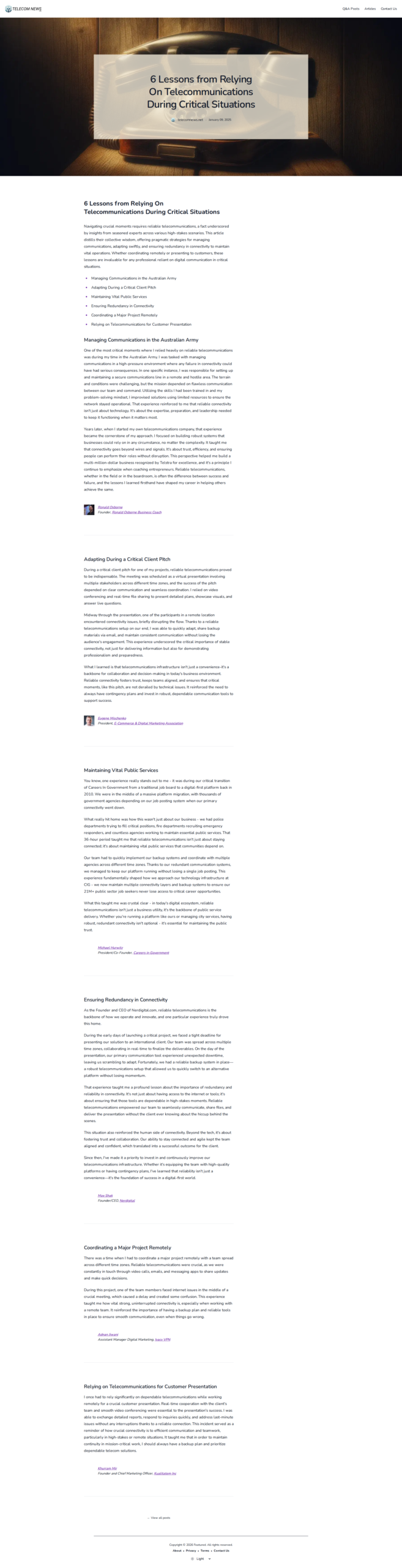 6 Lessons from Relying On Telecommunications During Critical Situations