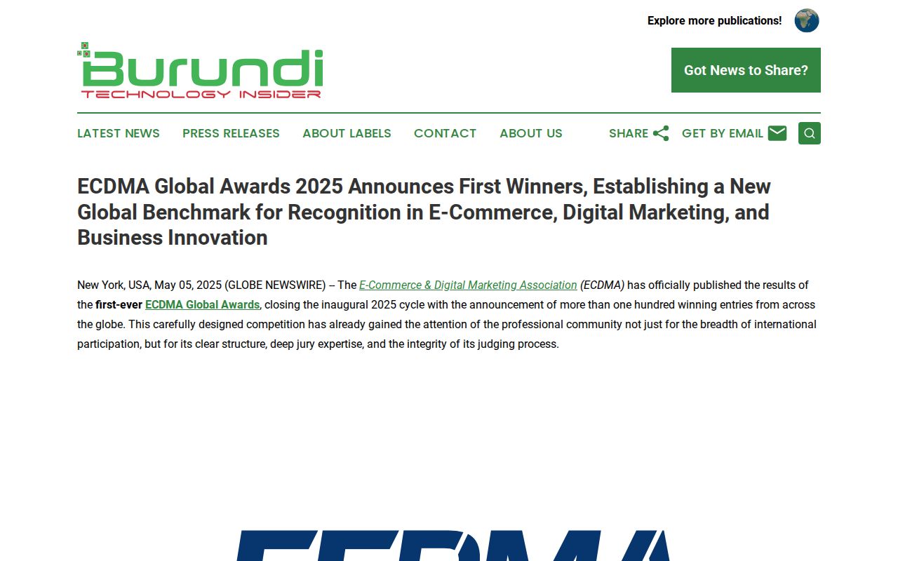 ECDMA Global Awards 2025 Announces First Winners, Establishing a New Global Benchmark for Recognition in E-Commerce, Digital Marketing, and Business Innovation | Burundi Technology Insider