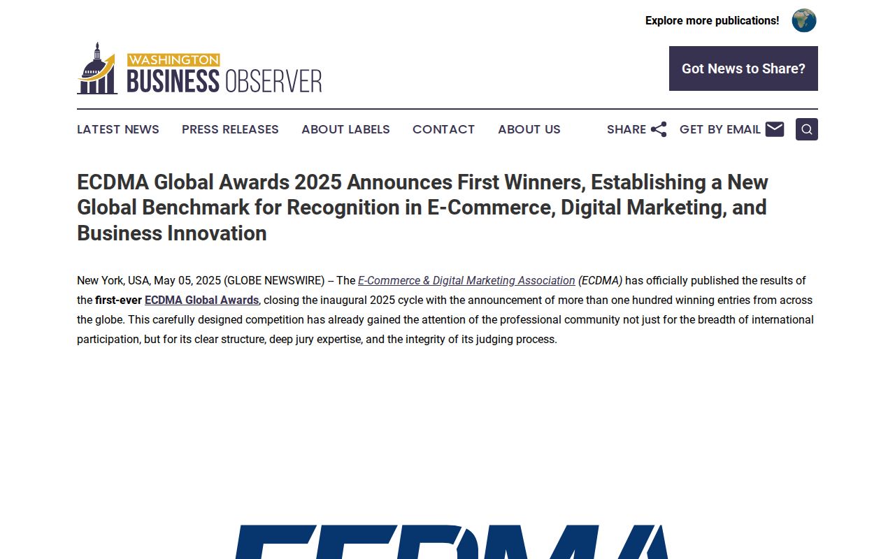 ECDMA Global Awards 2025 Announces First Winners, Establishing a New Global Benchmark for Recognition in E-Commerce, Digital Marketing, and Business Innovation | Washington Business Observer