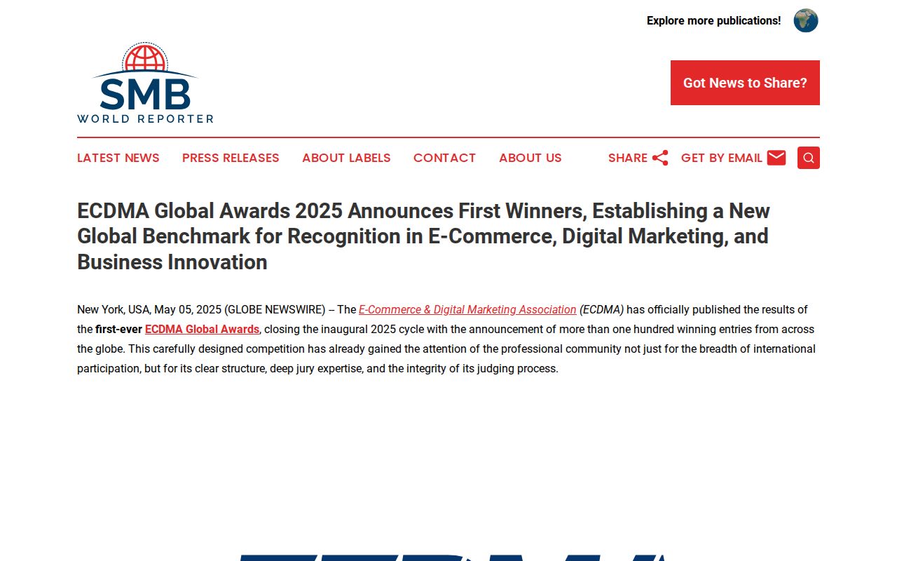 ECDMA Global Awards 2025 Announces First Winners, Establishing a New Global Benchmark for Recognition in E-Commerce, Digital Marketing, and Business Innovation | SMB World Report