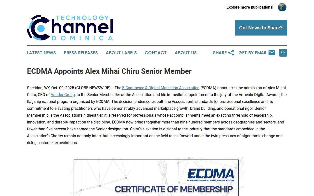 ECDMA Appoints Alex Mihai Chiru Senior Member | Technology Channel Dominica