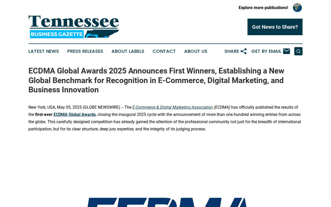 ECDMA Global Awards 2025 Announces First Winners, Establishing a New Global Benchmark for Recognition in E-Commerce, Digital Marketing, and Business Innovation | Tennessee Business Gazette