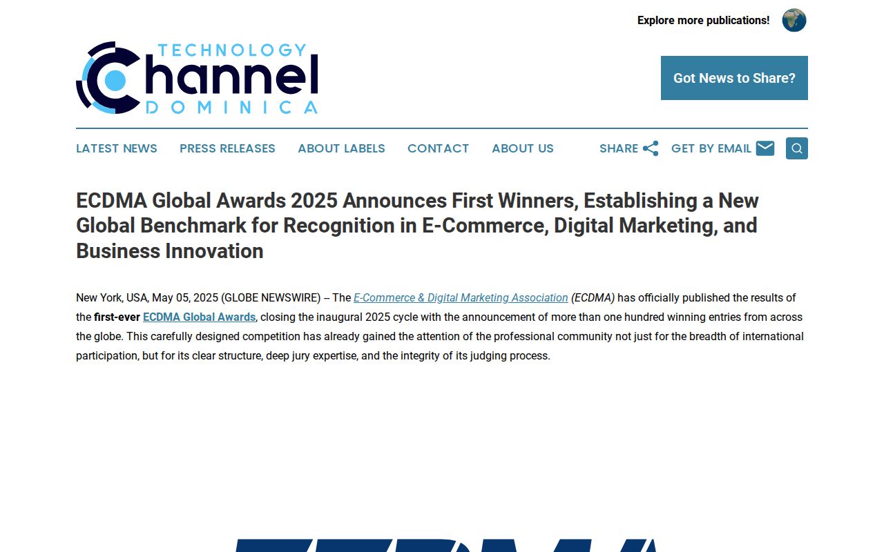 ECDMA Global Awards 2025 Announces First Winners, Establishing a New Global Benchmark for Recognition in E-Commerce, Digital Marketing, and Business Innovation | Technology Channel Dominica