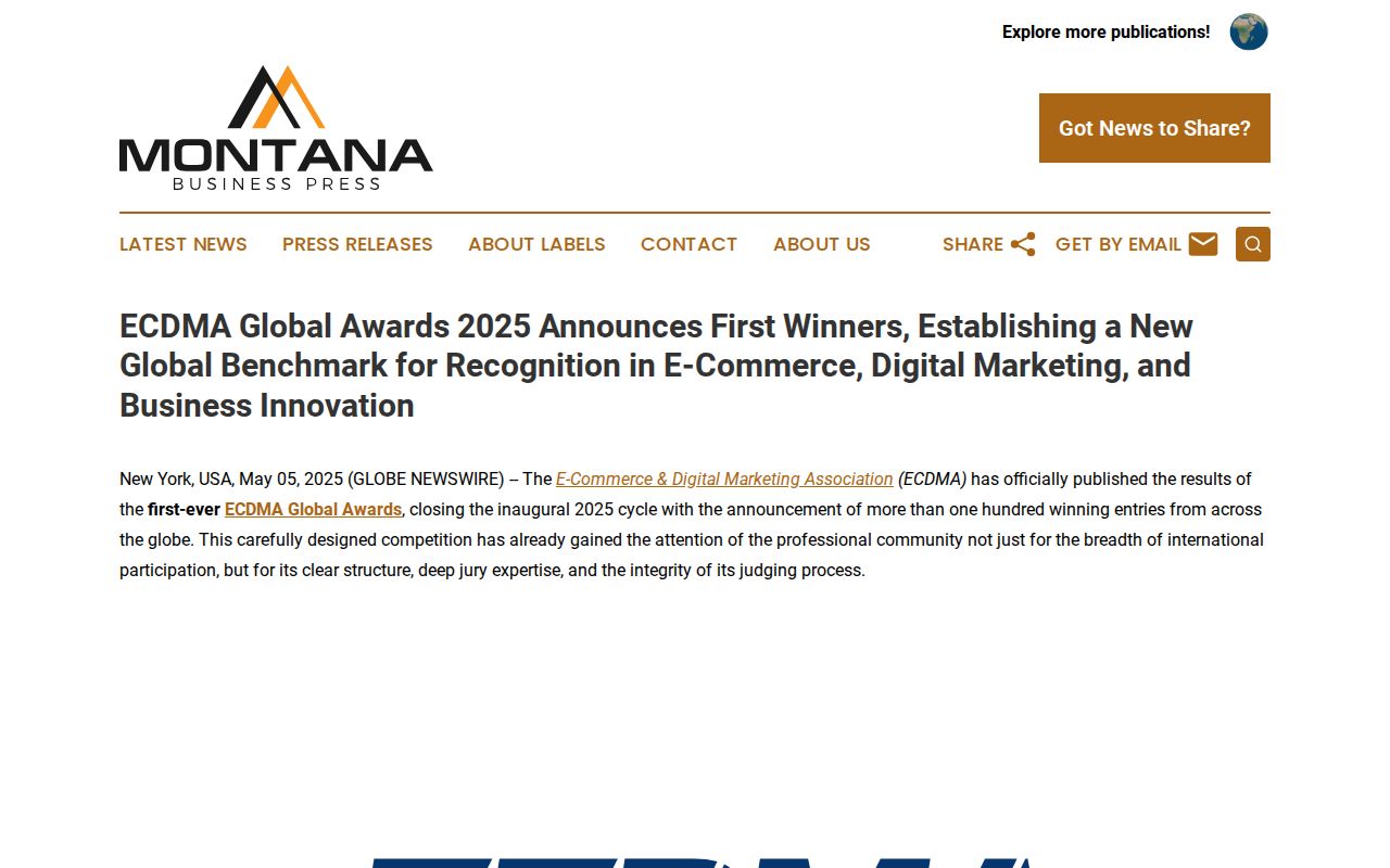 ECDMA Global Awards 2025 Announces First Winners, Establishing a New Global Benchmark for Recognition in E-Commerce, Digital Marketing, and Business Innovation | Montana Business Press