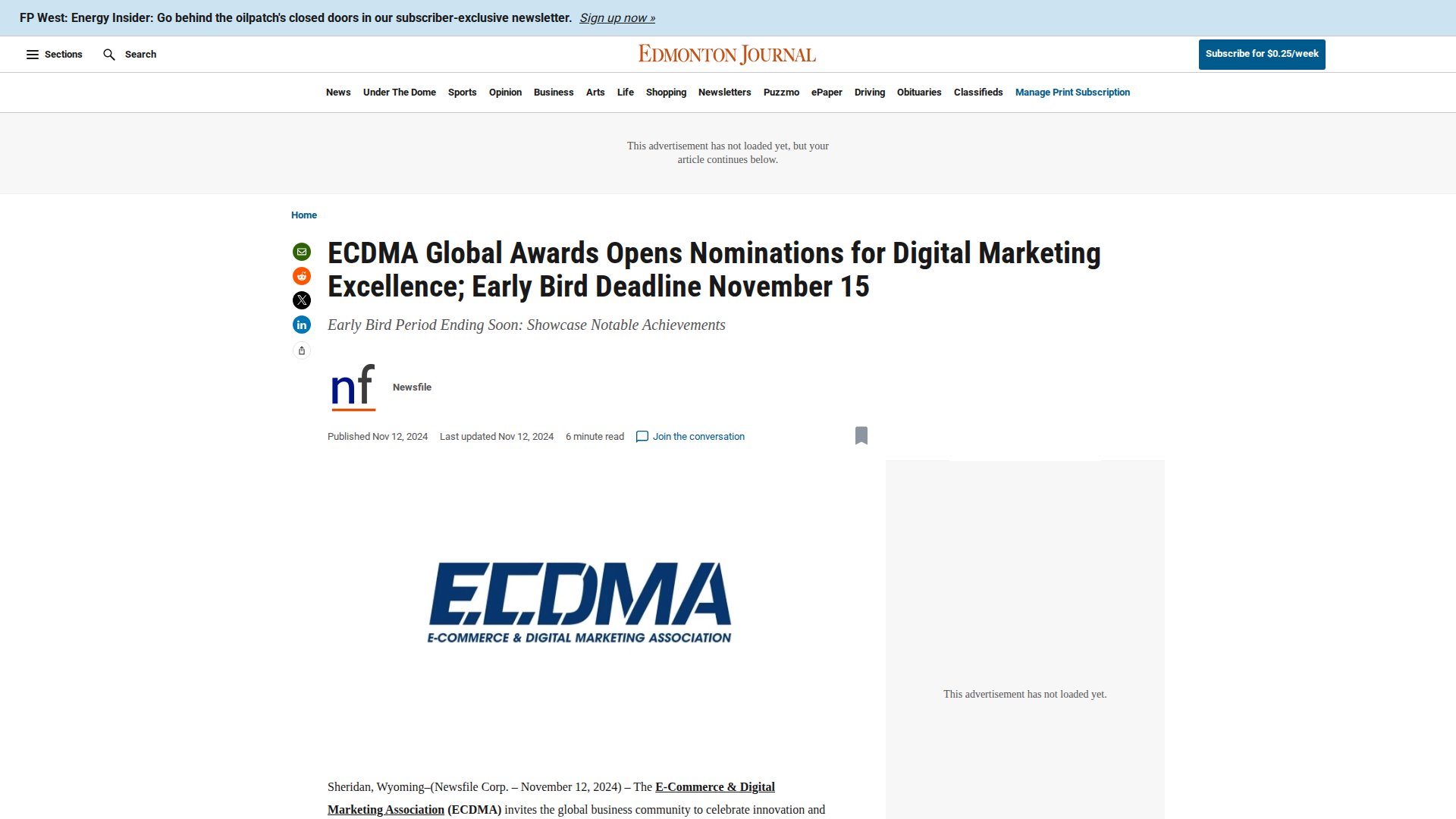 ECDMA Global Awards Opens Nominations for Digital Marketing Excellence; Early Bird Deadline November 15