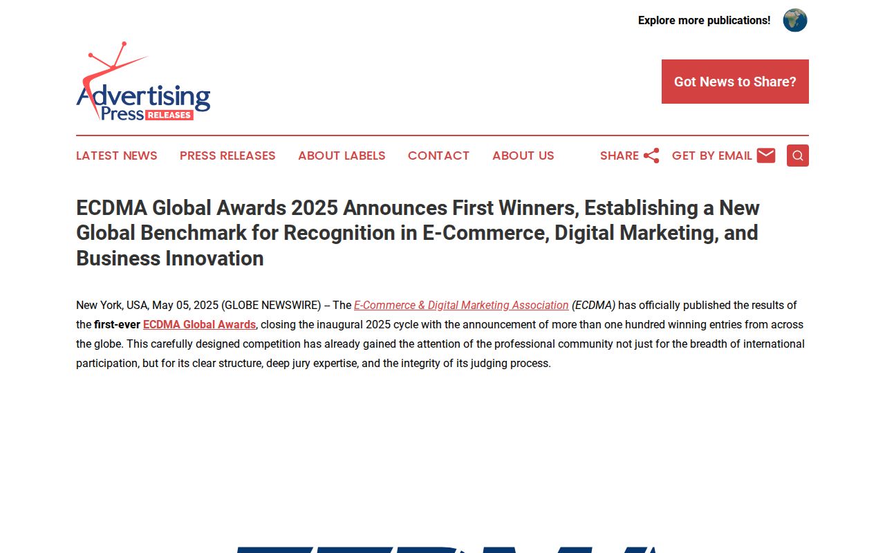 ECDMA Global Awards 2025 Announces First Winners, Establishing a New Global Benchmark for Recognition in E-Commerce, Digital Marketing, and Business Innovation | Advertising Press Releases