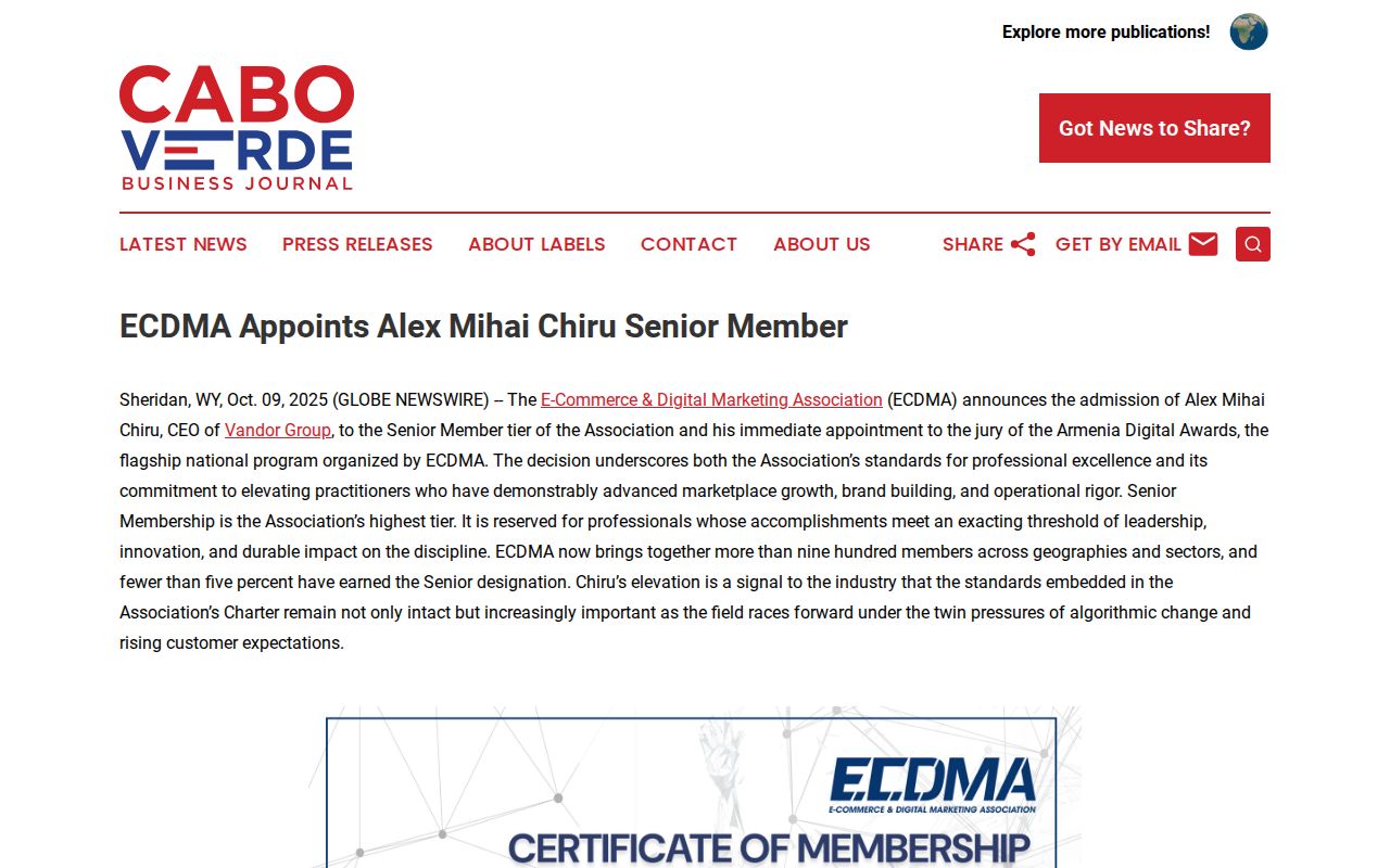 ECDMA Appoints Alex Mihai Chiru Senior Member | Cabo Verde Business Journal