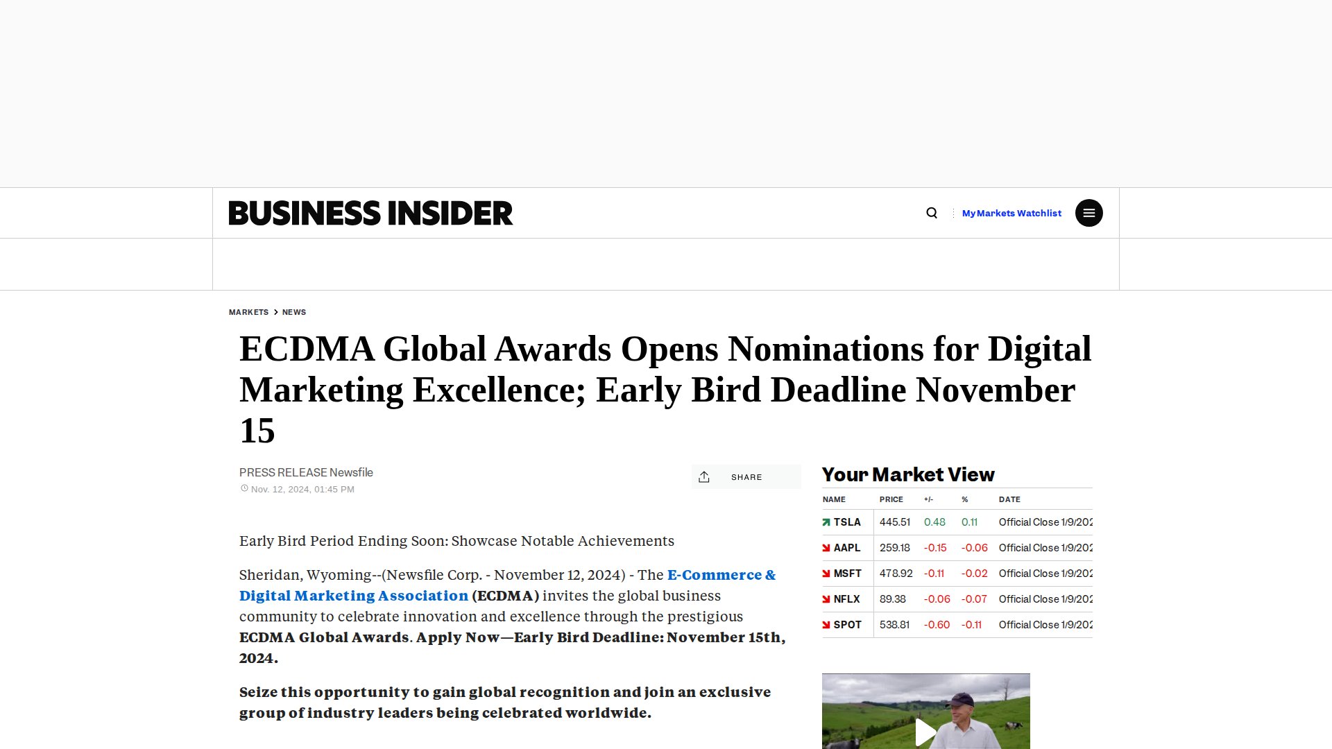 ECDMA Global Awards Opens Nominations for Digital Marketing Excellence; Early Bird Deadline November 15
