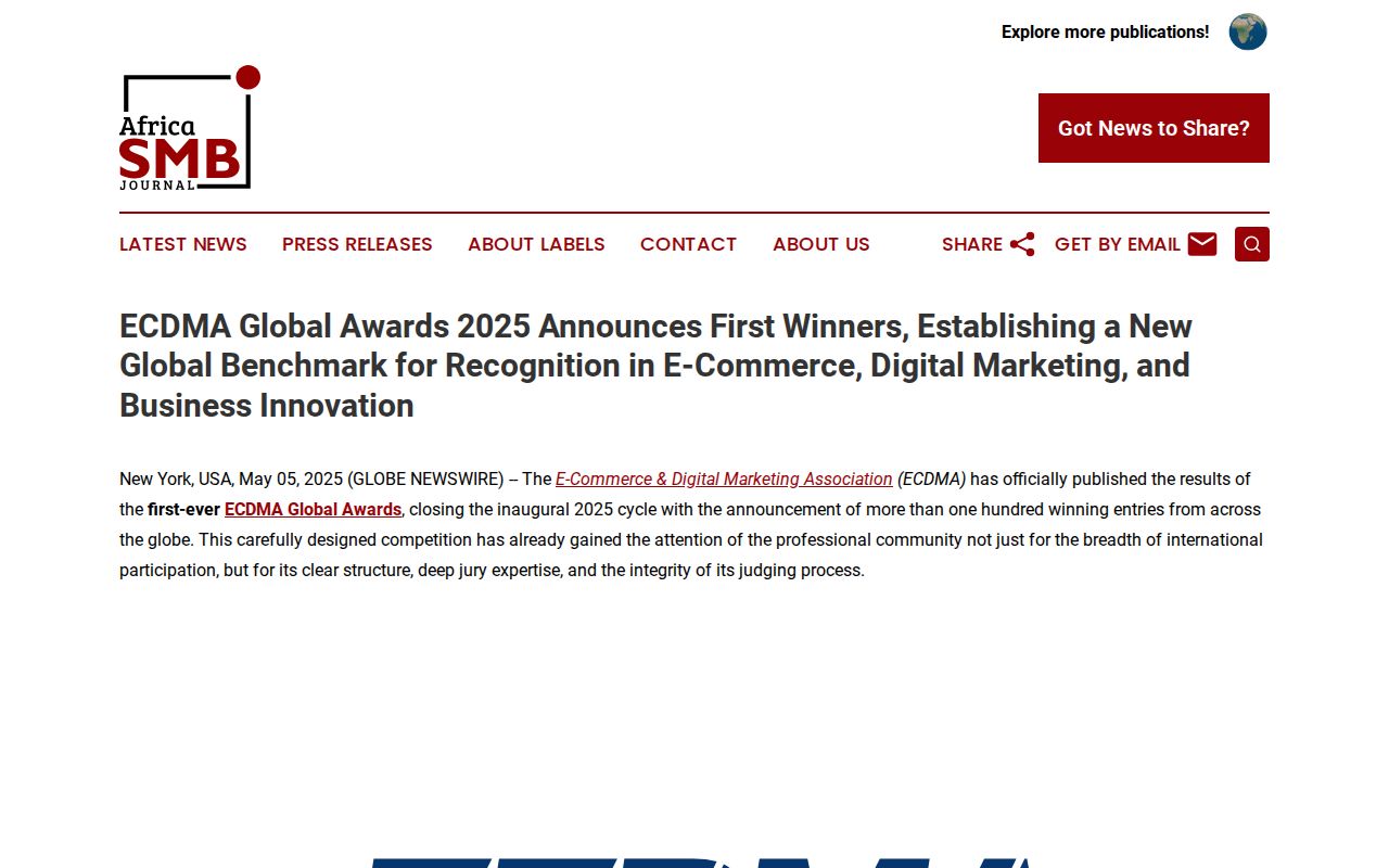 ECDMA Global Awards 2025 Announces First Winners, Establishing a New Global Benchmark for Recognition in E-Commerce, Digital Marketing, and Business Innovation | Africa SMB Journal