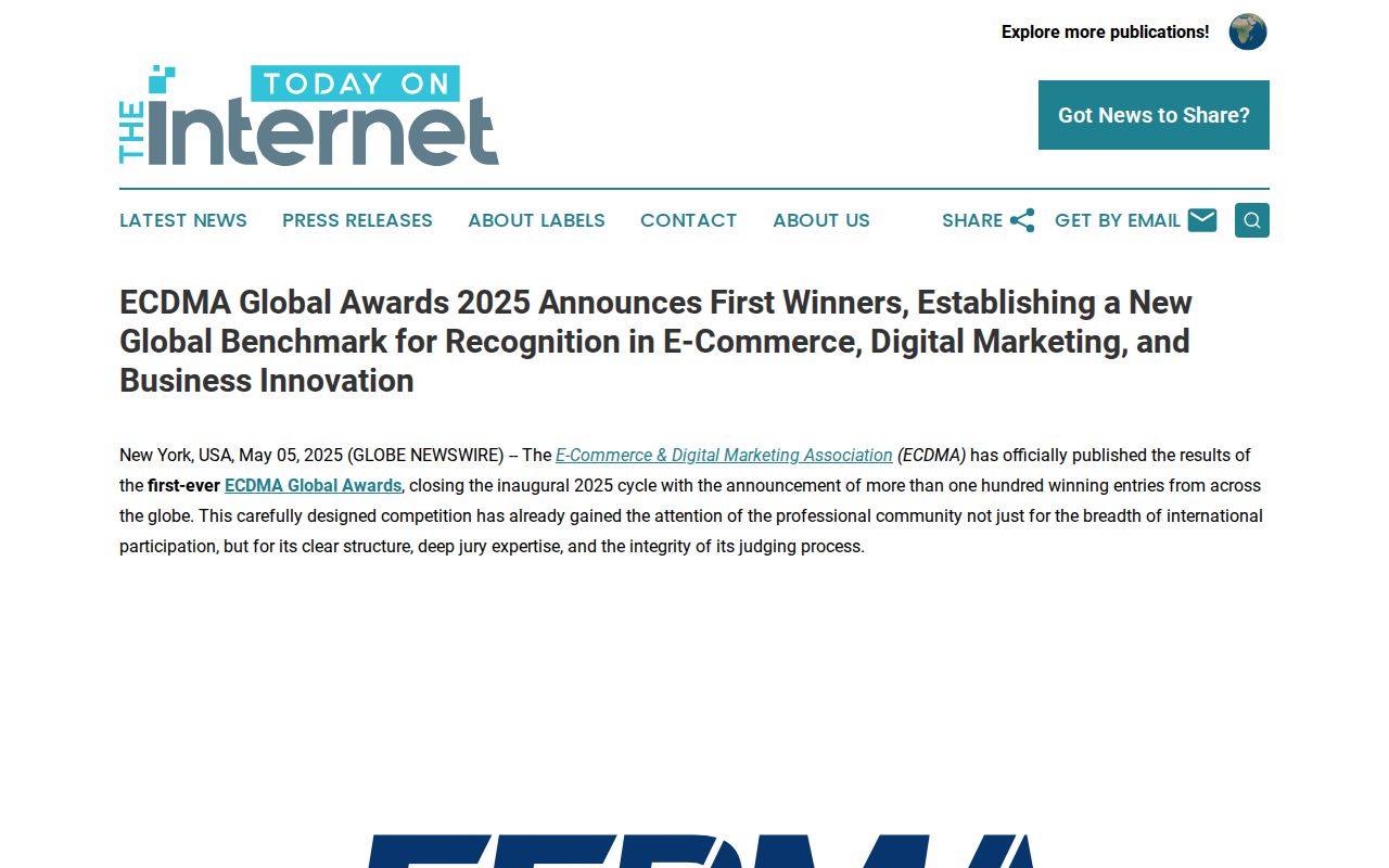 ECDMA Global Awards 2025 Announces First Winners, Establishing a New Global Benchmark for Recognition in E-Commerce, Digital Marketing, and Business Innovation | Today on the Internet