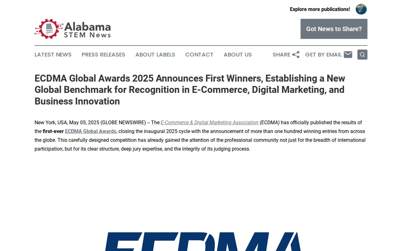 ECDMA Global Awards 2025 Announces First Winners, Establishing a New Global Benchmark for Recognition in E-Commerce, Digital Marketing, and Business Innovation | Alabama STEM News