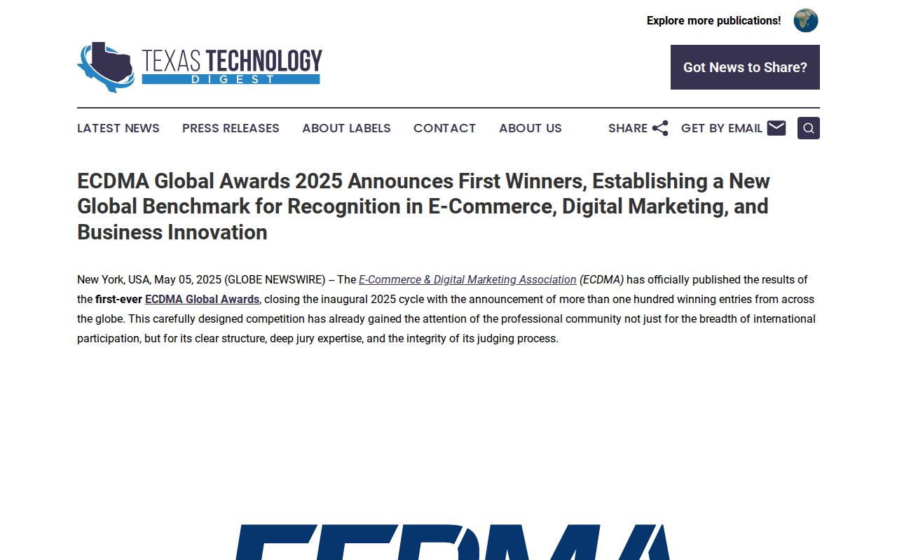 ECDMA Global Awards 2025 Announces First Winners, Establishing a New Global Benchmark for Recognition in E-Commerce, Digital Marketing, and Business Innovation | Texas Technology Digest