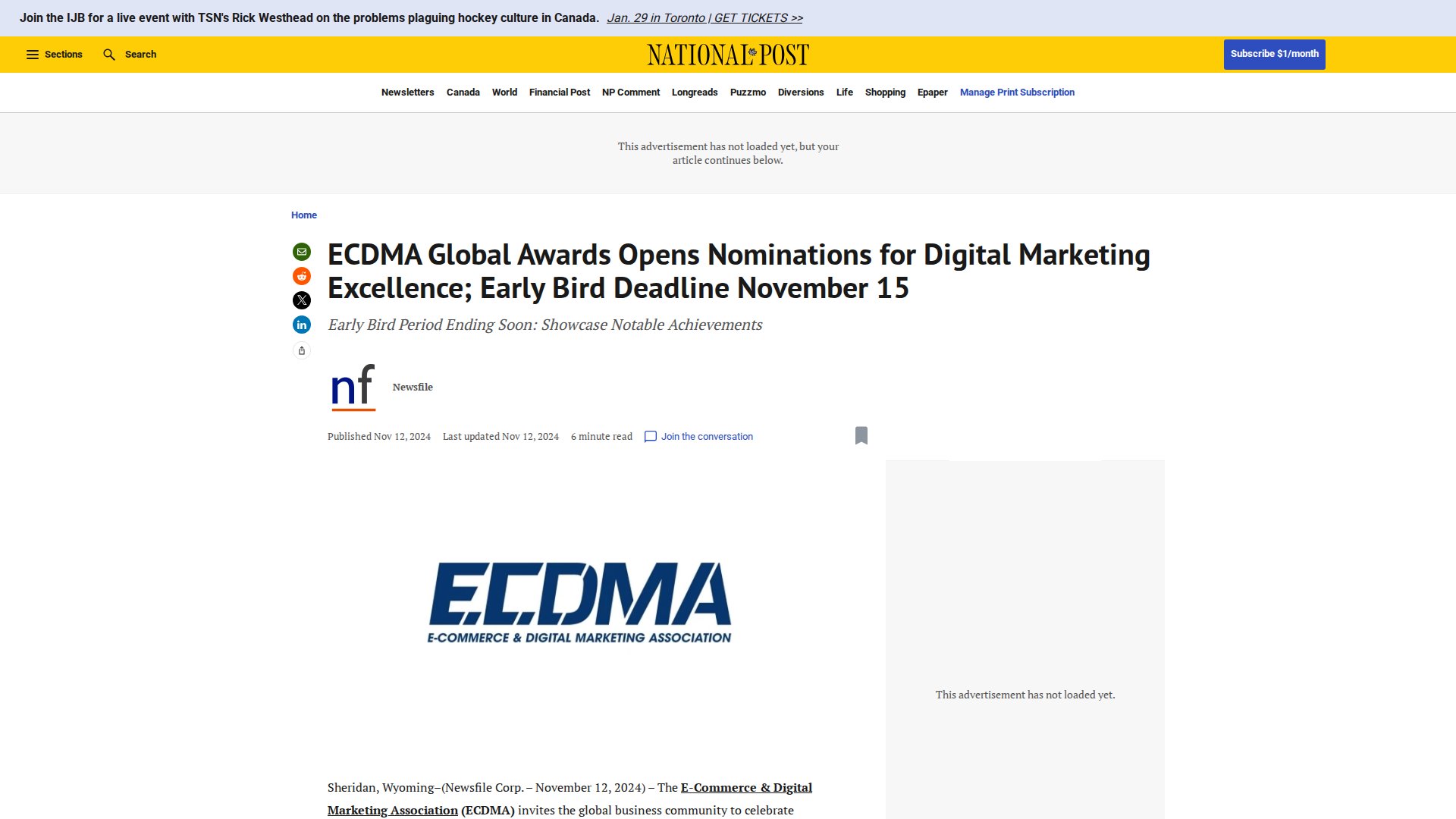 ECDMA Global Awards Opens Nominations for Digital Marketing Excellence; Early Bird Deadline November 15