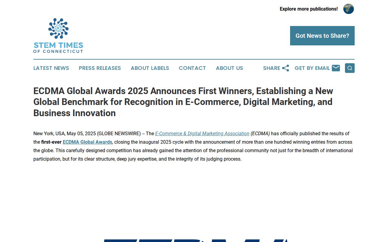 ECDMA Global Awards 2025 Announces First Winners, Establishing a New Global Benchmark for Recognition in E-Commerce, Digital Marketing, and Business Innovation | STEM Times of Connecticut