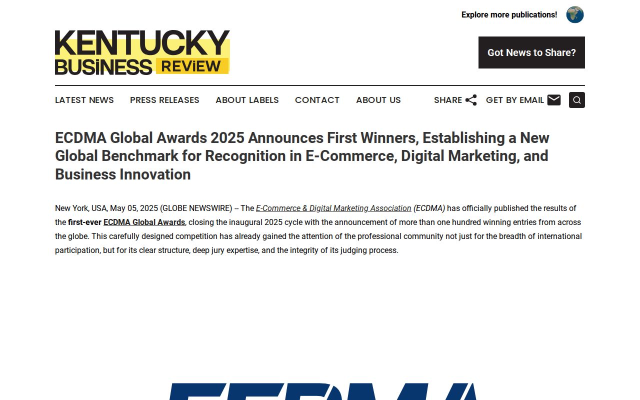 ECDMA Global Awards 2025 Announces First Winners, Establishing a New Global Benchmark for Recognition in E-Commerce, Digital Marketing, and Business Innovation | Kentucky Business Review