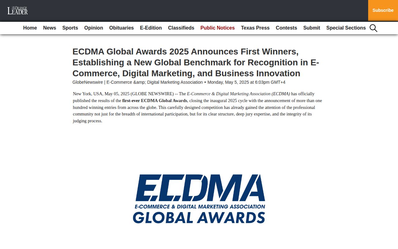 ECDMA Global Awards 2025 Announces First Winners, Establishing a New Global Benchmark for Recognition in E-Commerce, Digital Marketing, and Business Innovation