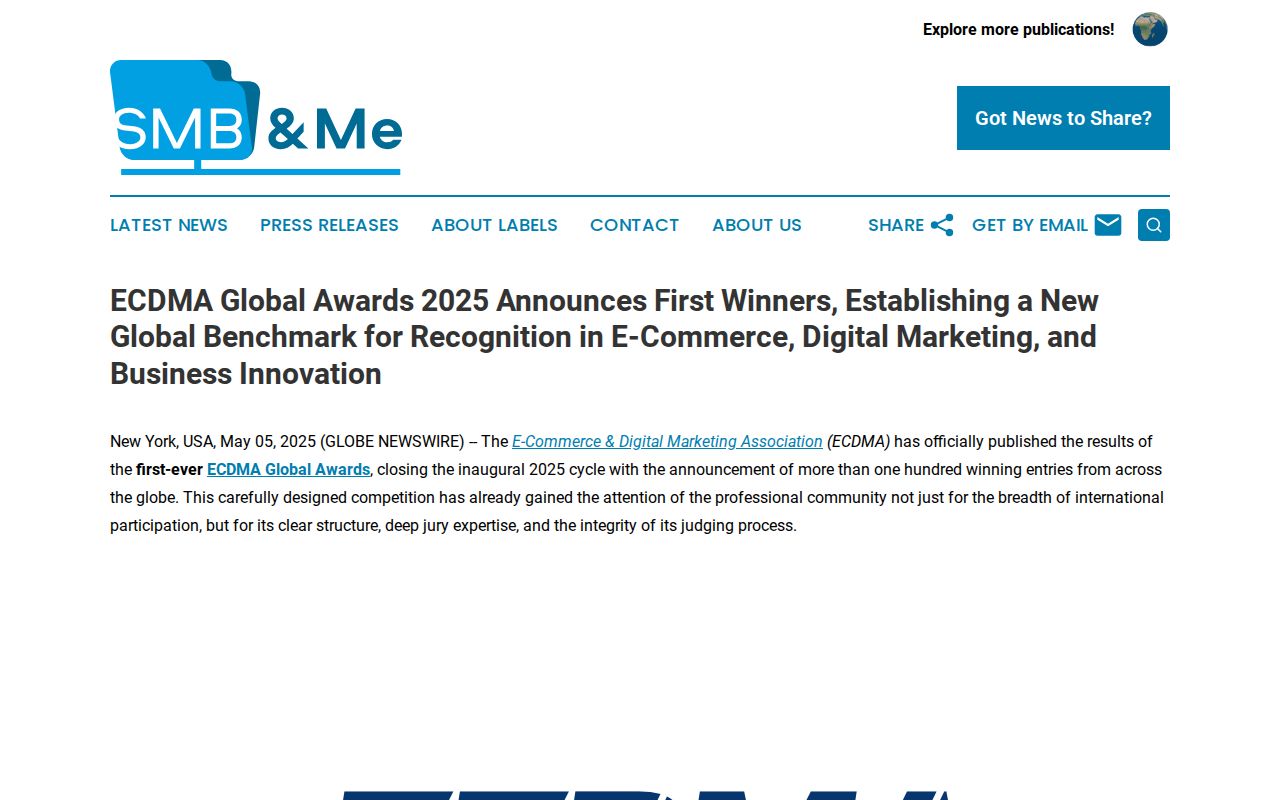 ECDMA Global Awards 2025 Announces First Winners, Establishing a New Global Benchmark for Recognition in E-Commerce, Digital Marketing, and Business Innovation | SMB & Me
