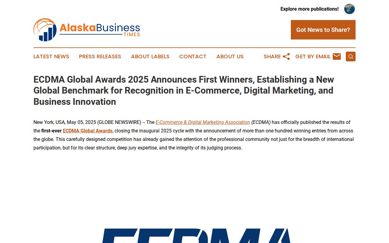 ECDMA Global Awards 2025 Announces First Winners, Establishing a New Global Benchmark for Recognition in E-Commerce, Digital Marketing, and Business Innovation | Alaska Business Times
