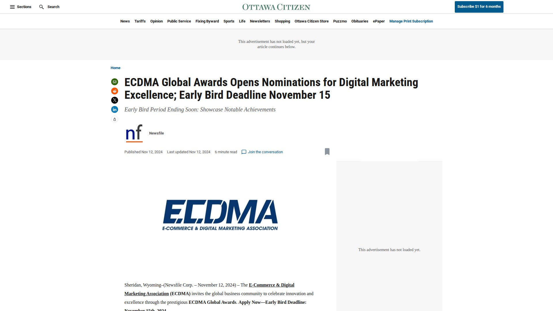 ECDMA Global Awards Opens Nominations for Digital Marketing Excellence; Early Bird Deadline November 15