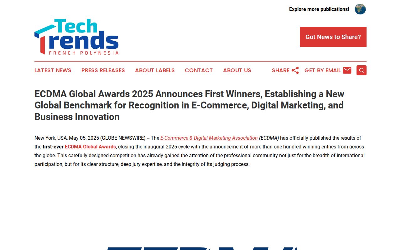 ECDMA Global Awards 2025 Announces First Winners, Establishing a New Global Benchmark for Recognition in E-Commerce, Digital Marketing, and Business Innovation | Tech Trends French Polynesia