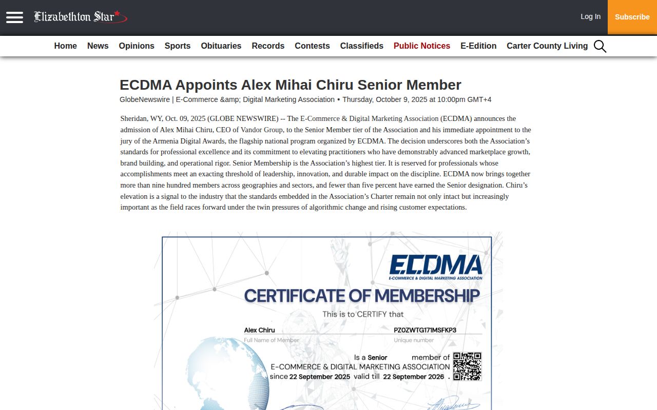 ECDMA Appoints Alex Mihai Chiru Senior Member