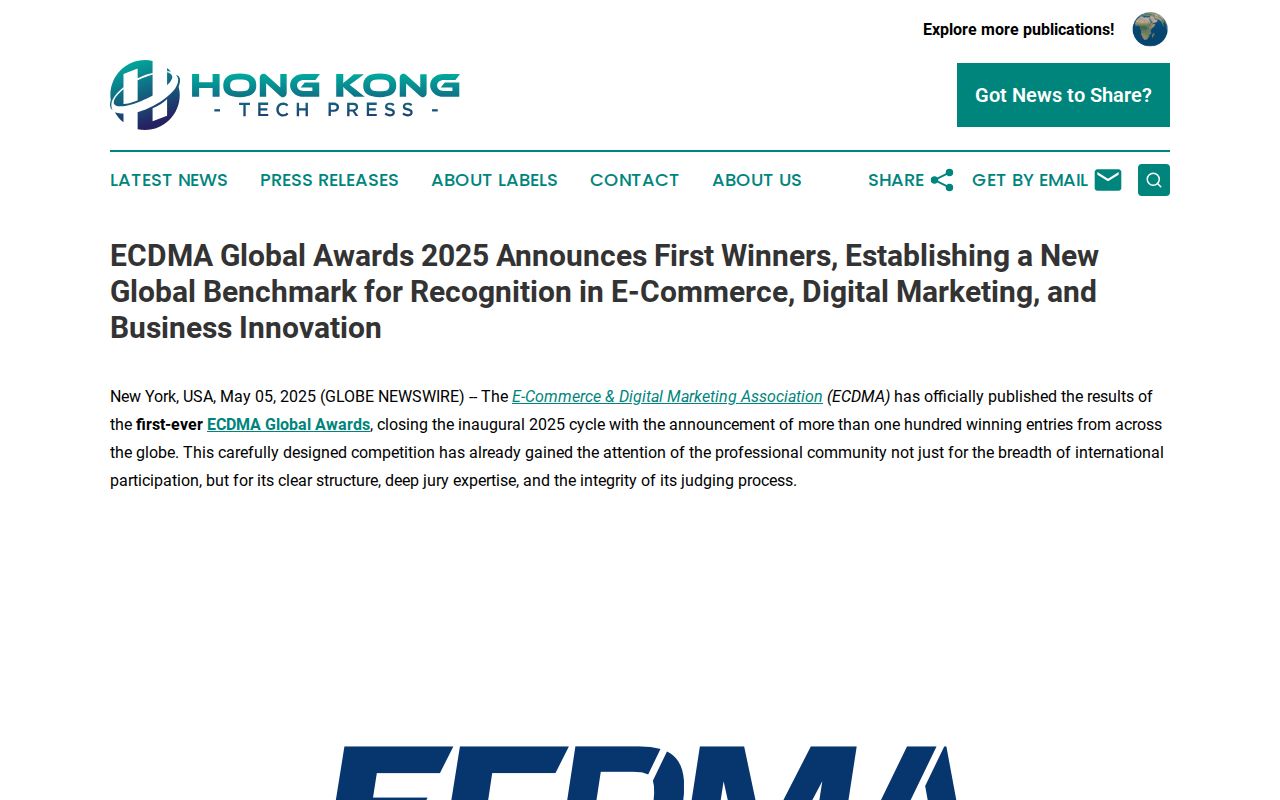ECDMA Global Awards 2025 Announces First Winners, Establishing a New Global Benchmark for Recognition in E-Commerce, Digital Marketing, and Business Innovation | Hong Kong Tech Press
