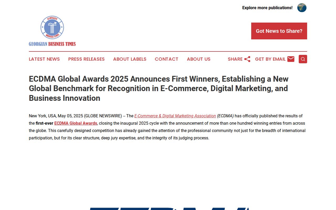 ECDMA Global Awards 2025 Announces First Winners, Establishing a New Global Benchmark for Recognition in E-Commerce, Digital Marketing, and Business Innovation | Georgian Business Times