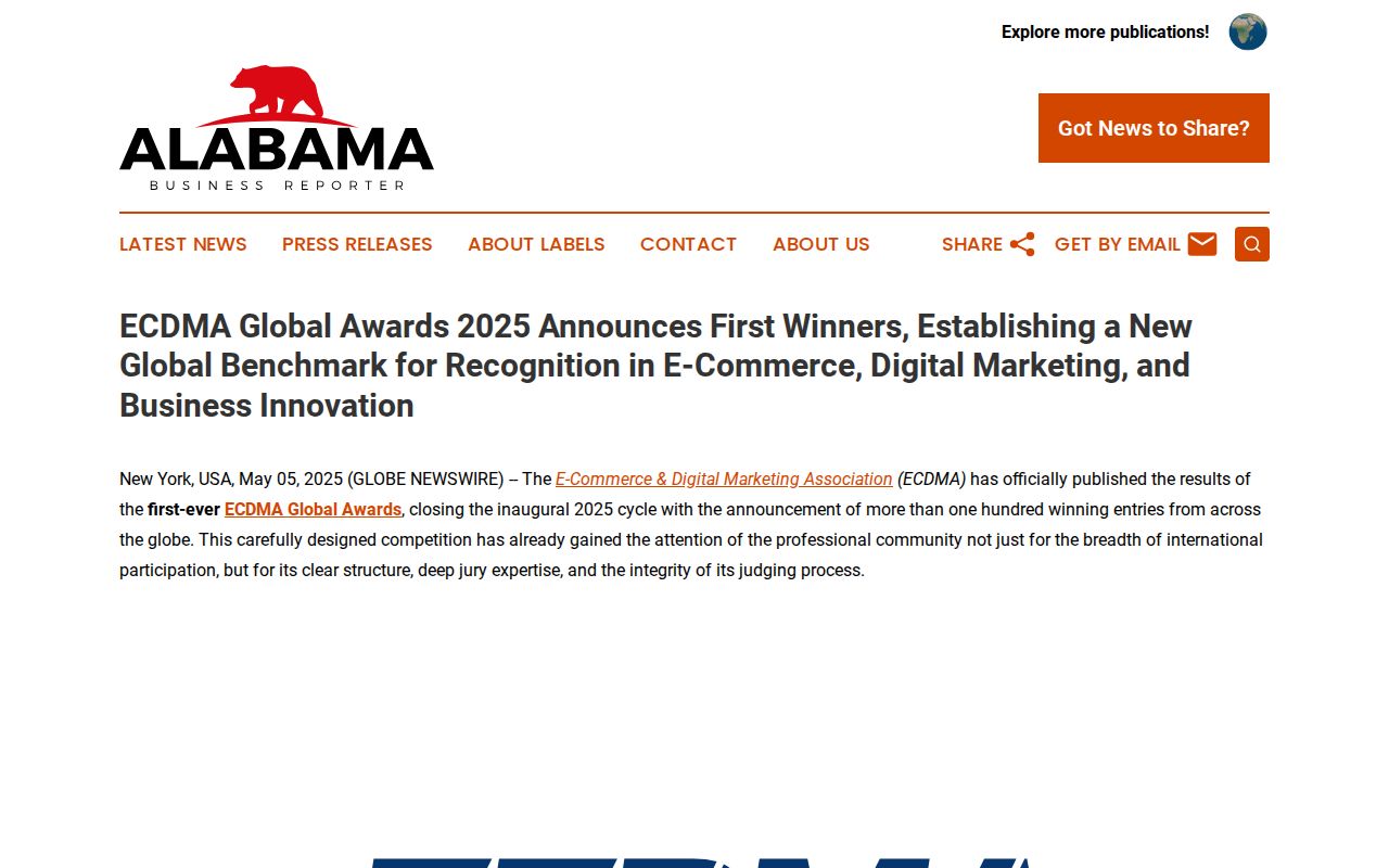 ECDMA Global Awards 2025 Announces First Winners, Establishing a New Global Benchmark for Recognition in E-Commerce, Digital Marketing, and Business Innovation | Alabama Business Reporter