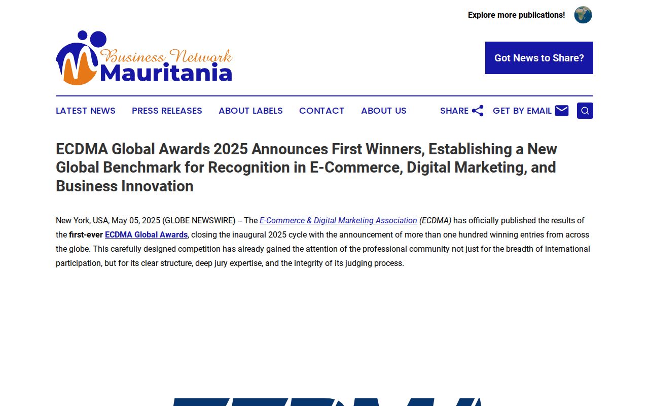 ECDMA Global Awards 2025 Announces First Winners, Establishing a New Global Benchmark for Recognition in E-Commerce, Digital Marketing, and Business Innovation | Business Network Mauritania