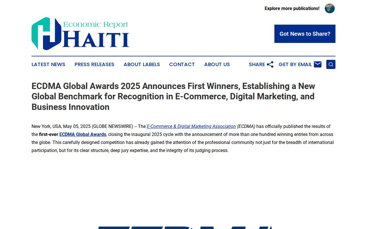 ECDMA Global Awards 2025 Announces First Winners, Establishing a New Global Benchmark for Recognition in E-Commerce, Digital Marketing, and Business Innovation | Economic Report Haiti