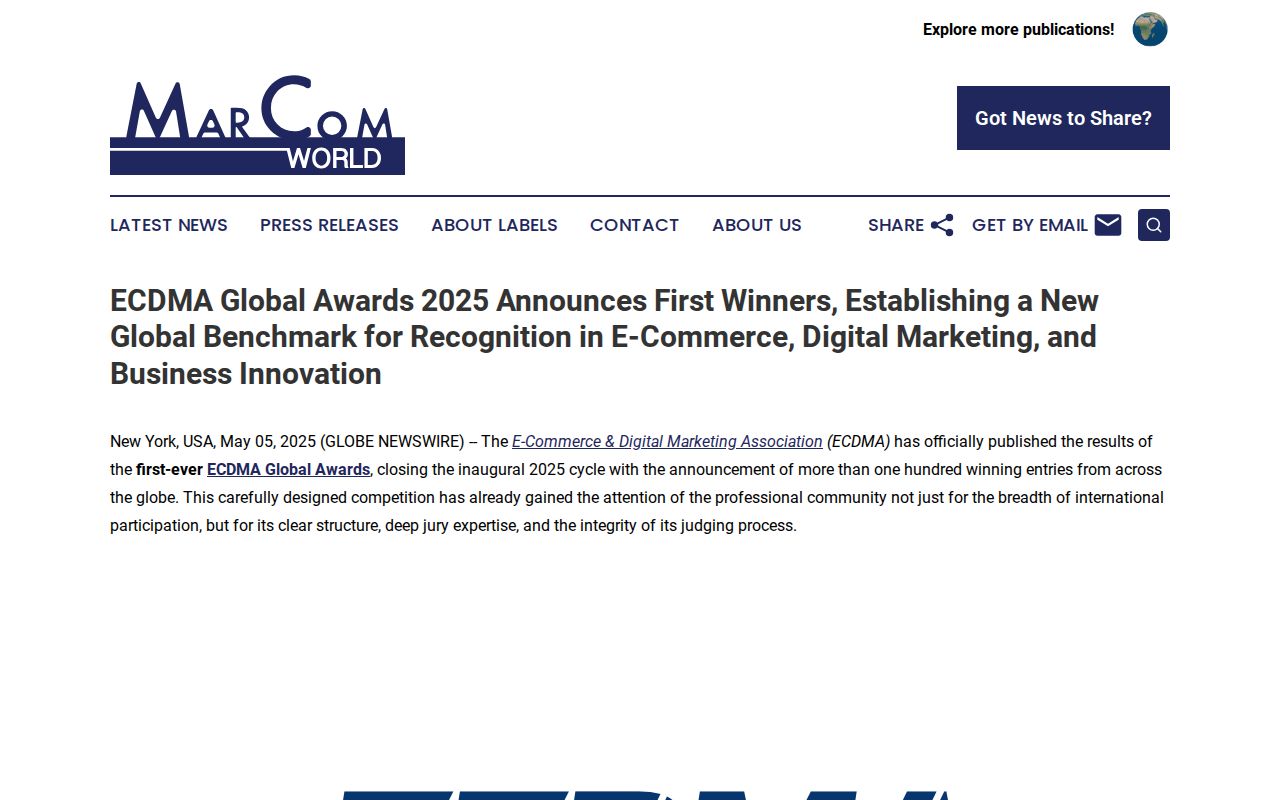 ECDMA Global Awards 2025 Announces First Winners, Establishing a New Global Benchmark for Recognition in E-Commerce, Digital Marketing, and Business Innovation | MarCom World