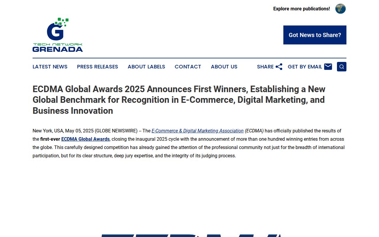 ECDMA Global Awards 2025 Announces First Winners, Establishing a New Global Benchmark for Recognition in E-Commerce, Digital Marketing, and Business Innovation | Tech Network Grenada