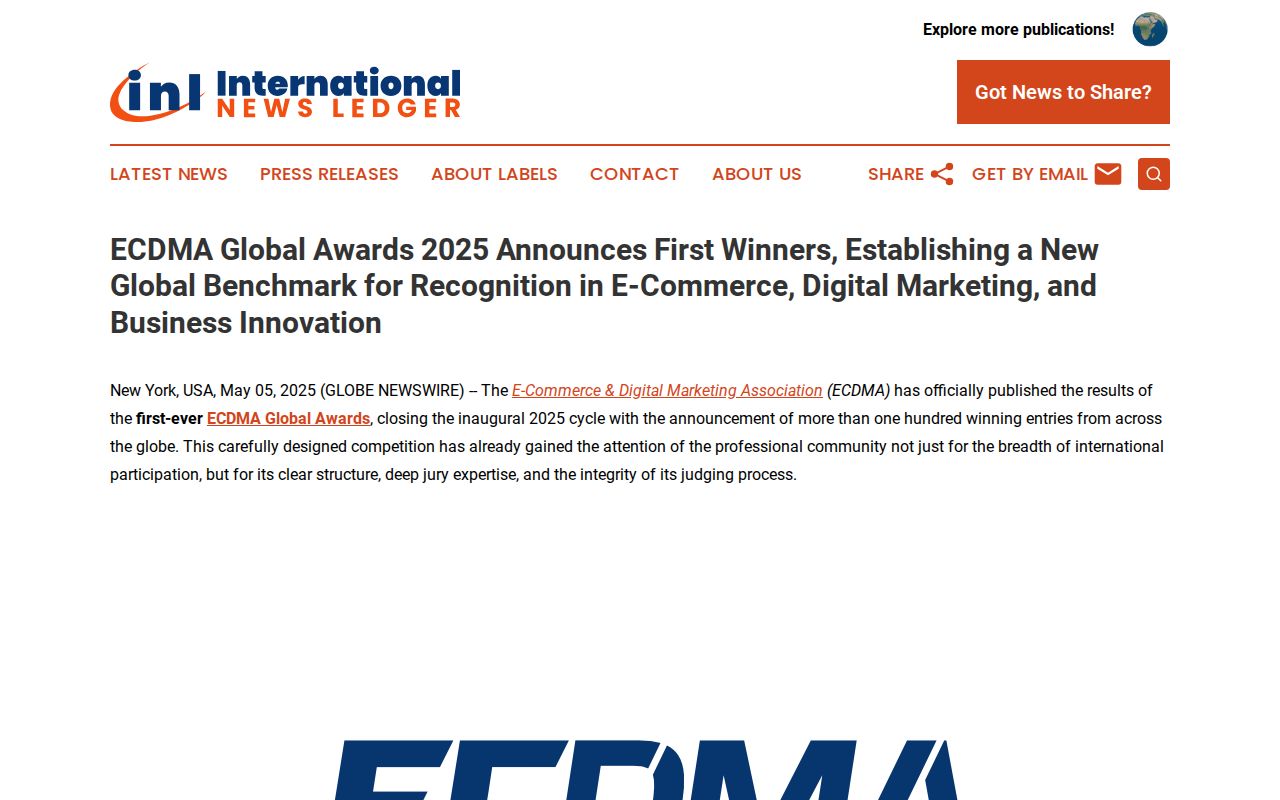 ECDMA Global Awards 2025 Announces First Winners, Establishing a New Global Benchmark for Recognition in E-Commerce, Digital Marketing, and Business Innovation | International News Ledger