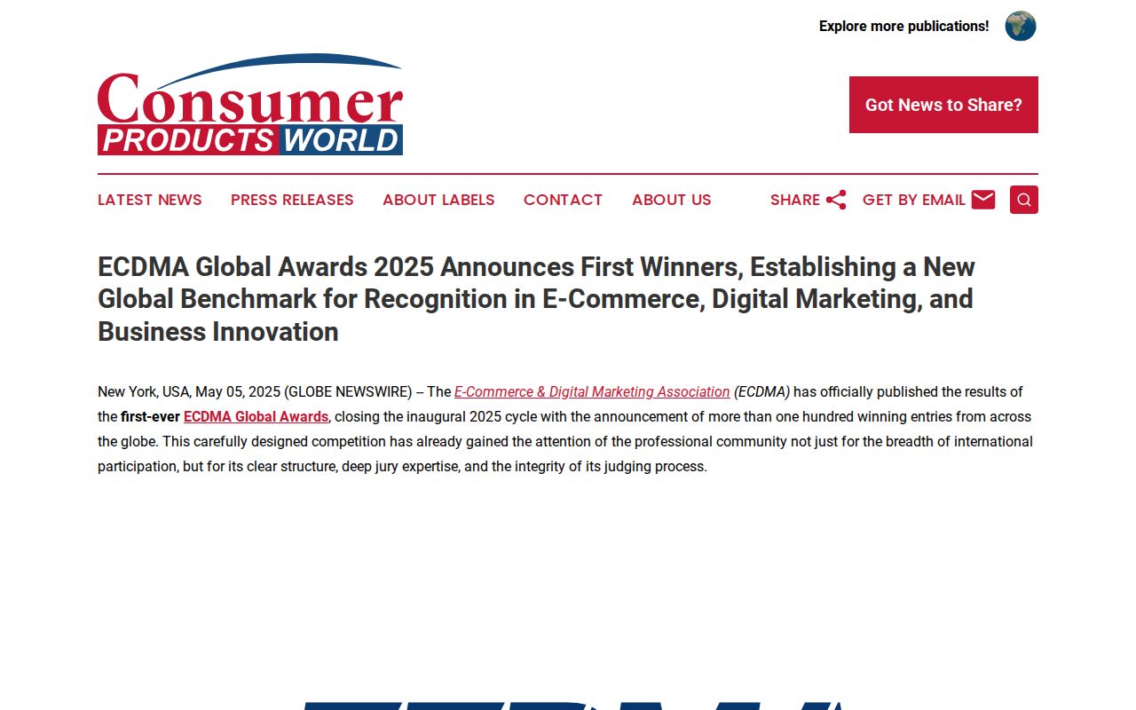 ECDMA Global Awards 2025 Announces First Winners, Establishing a New Global Benchmark for Recognition in E-Commerce, Digital Marketing, and Business Innovation | Consumer Products World