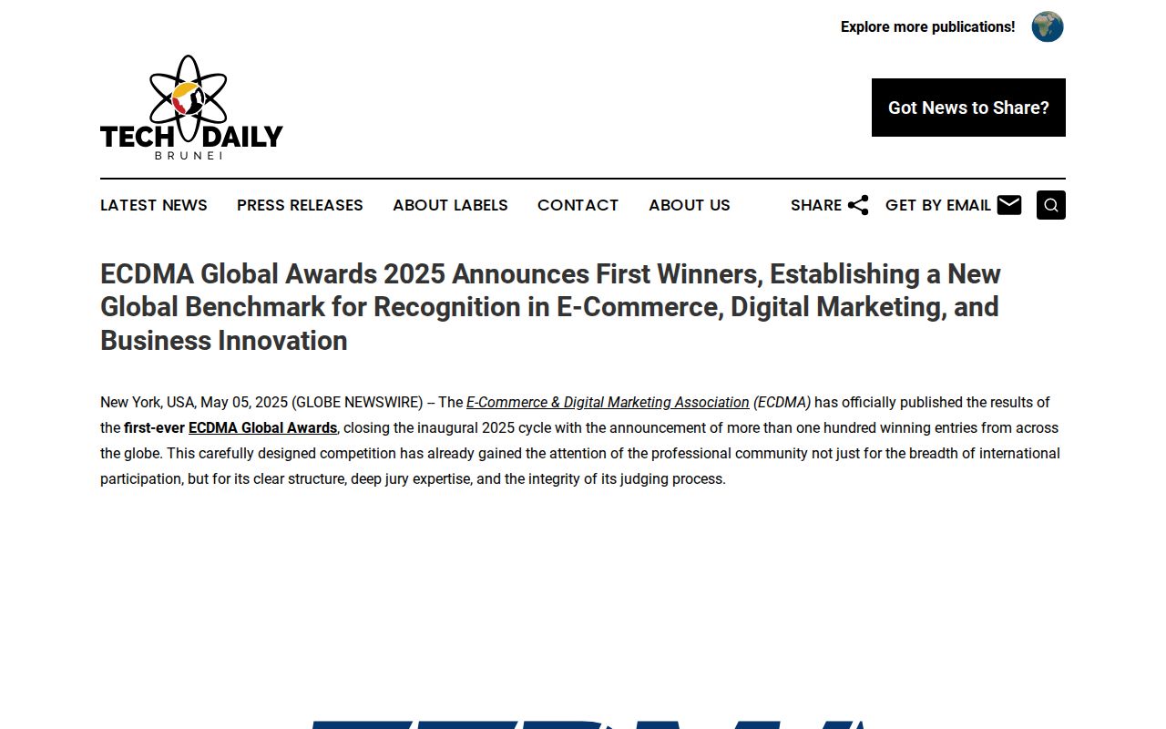 ECDMA Global Awards 2025 Announces First Winners, Establishing a New Global Benchmark for Recognition in E-Commerce, Digital Marketing, and Business Innovation | Tech Daily Brunei