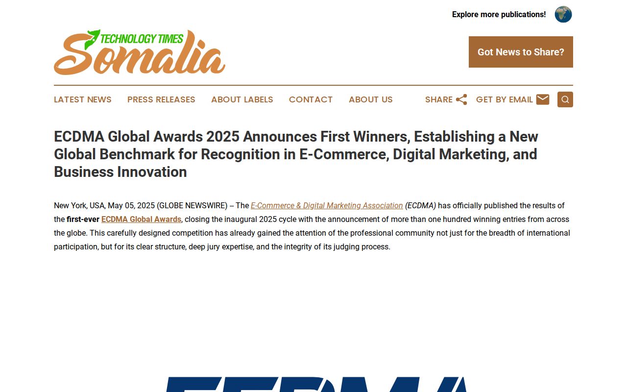 ECDMA Global Awards 2025 Announces First Winners, Establishing a New Global Benchmark for Recognition in E-Commerce, Digital Marketing, and Business Innovation | Technology Times Somalia