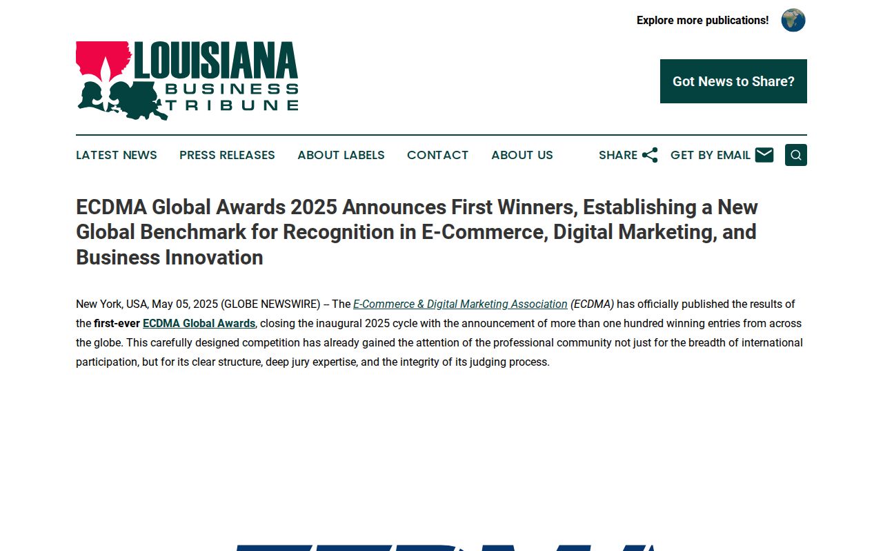 ECDMA Global Awards 2025 Announces First Winners, Establishing a New Global Benchmark for Recognition in E-Commerce, Digital Marketing, and Business Innovation | Louisiana Business Tribune