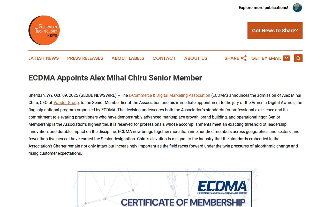 ECDMA Appoints Alex Mihai Chiru Senior Member | Georgian Technology News