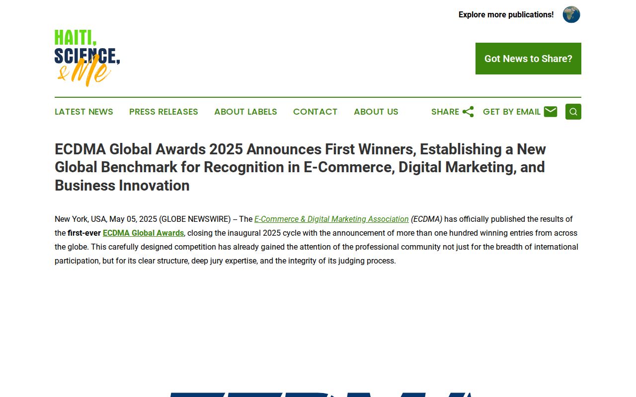 ECDMA Global Awards 2025 Announces First Winners, Establishing a New Global Benchmark for Recognition in E-Commerce, Digital Marketing, and Business Innovation | Haiti, Science, & Me