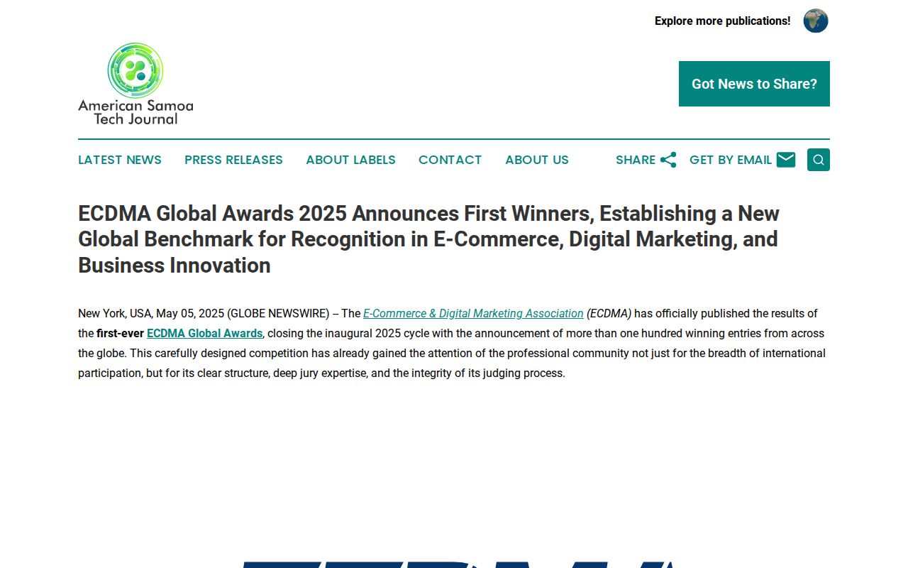 ECDMA Global Awards 2025 Announces First Winners, Establishing a New Global Benchmark for Recognition in E-Commerce, Digital Marketing, and Business Innovation | American Samoa Tech Journal