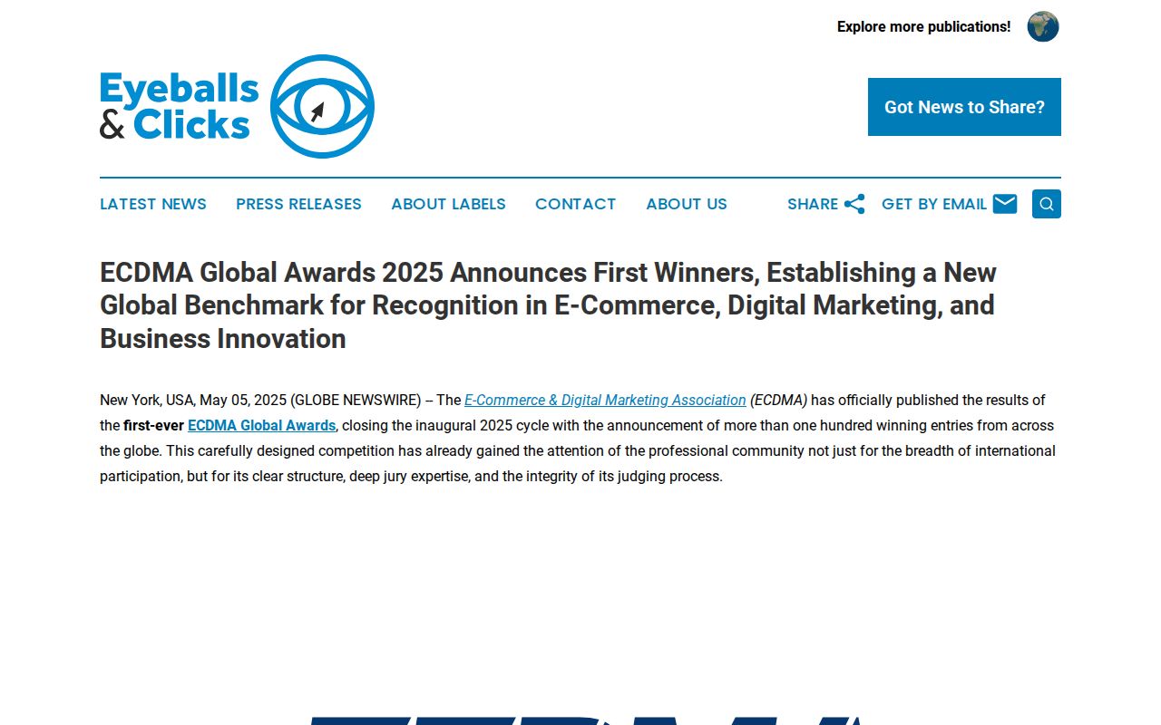 ECDMA Global Awards 2025 Announces First Winners, Establishing a New Global Benchmark for Recognition in E-Commerce, Digital Marketing, and Business Innovation | Eyeballs & Clicks