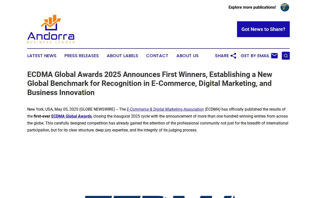 ECDMA Global Awards 2025 Announces First Winners, Establishing a New Global Benchmark for Recognition in E-Commerce, Digital Marketing, and Business Innovation | Andorra Business Ledger