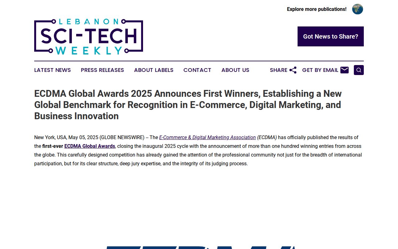 ECDMA Global Awards 2025 Announces First Winners, Establishing a New Global Benchmark for Recognition in E-Commerce, Digital Marketing, and Business Innovation | Lebanon Sci-Tech Weekly