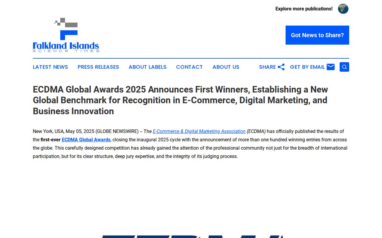 ECDMA Global Awards 2025 Announces First Winners, Establishing a New Global Benchmark for Recognition in E-Commerce, Digital Marketing, and Business Innovation | Falkland Islands Science Times
