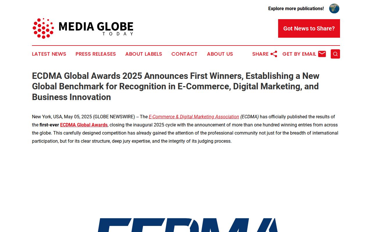 ECDMA Global Awards 2025 Announces First Winners, Establishing a New Global Benchmark for Recognition in E-Commerce, Digital Marketing, and Business Innovation | Media Globe Today