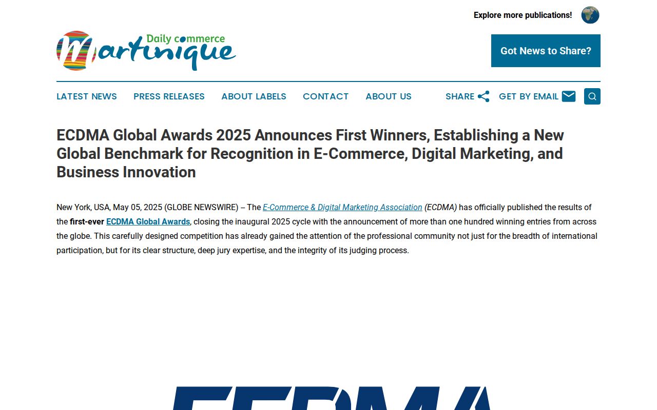 ECDMA Global Awards 2025 Announces First Winners, Establishing a New Global Benchmark for Recognition in E-Commerce, Digital Marketing, and Business Innovation | Daily Commerce Martinique