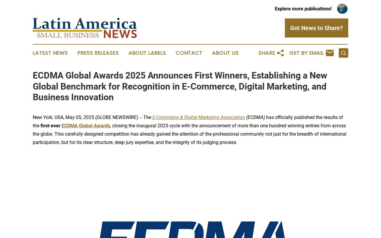 ECDMA Global Awards 2025 Announces First Winners, Establishing a New Global Benchmark for Recognition in E-Commerce, Digital Marketing, and Business Innovation | Latin America Small Business News