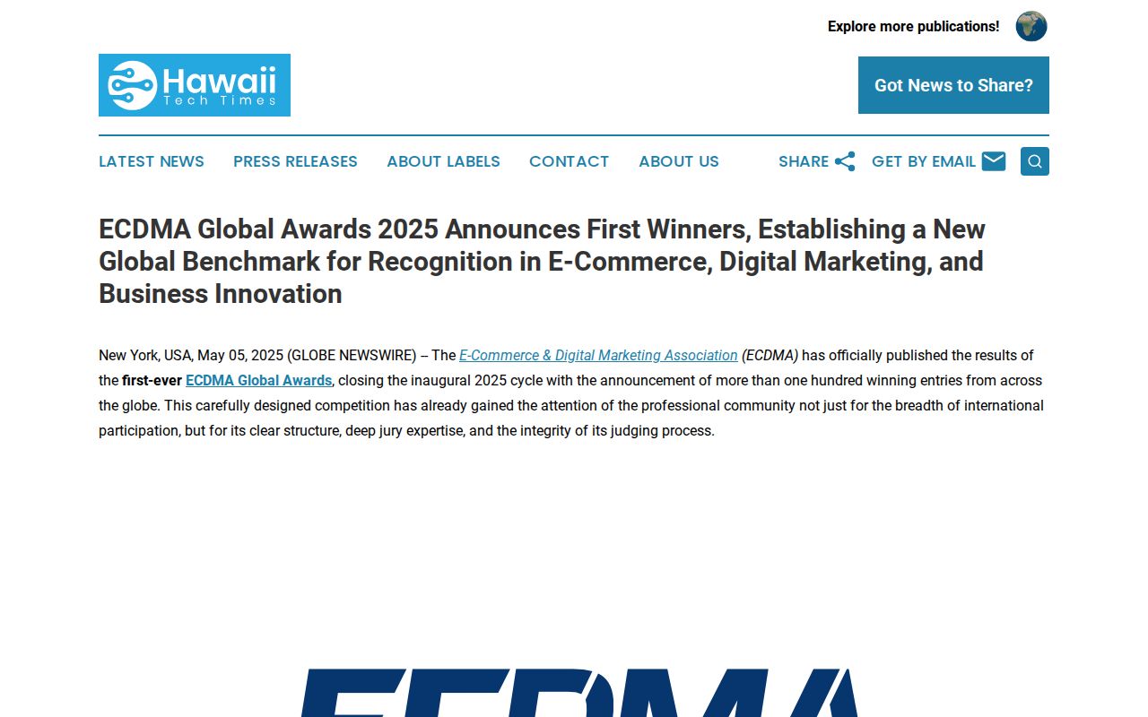 ECDMA Global Awards 2025 Announces First Winners, Establishing a New Global Benchmark for Recognition in E-Commerce, Digital Marketing, and Business Innovation | Hawaii Tech Times