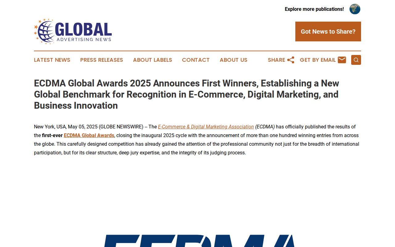 ECDMA Global Awards 2025 Announces First Winners, Establishing a New Global Benchmark for Recognition in E-Commerce, Digital Marketing, and Business Innovation | Global Advertising News